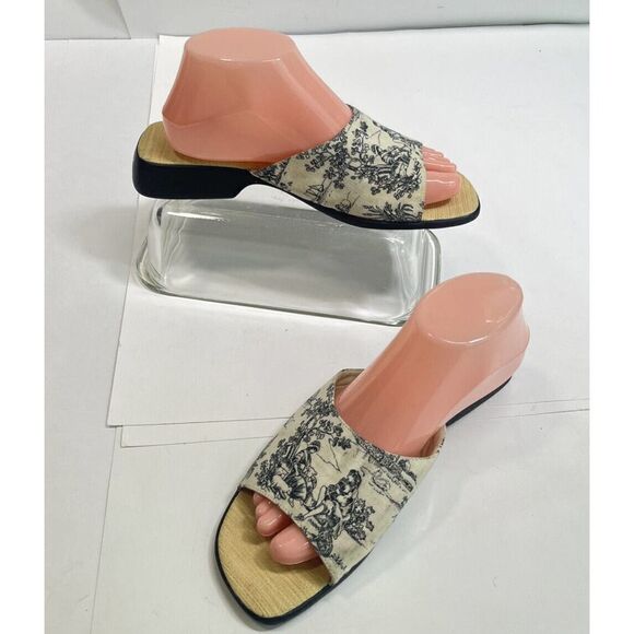 Claire Murray Womens Toile Black Cream Sandals Size 9 US Slip On - Picture 1 of 15